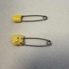 1980's Vintage Set of 4 Baby Cloth Diaper Pins 2 White and 2 Yellow Monkey