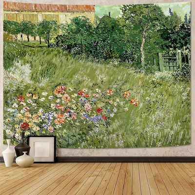 Monet Tapestry Impressionist Art Landscape Tapestry for Bedroom Vintage Green Fl