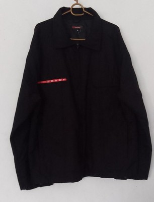 Prada Windcheater Jacket Size XL Black Windbreaker Collars Lined Lightweight 
