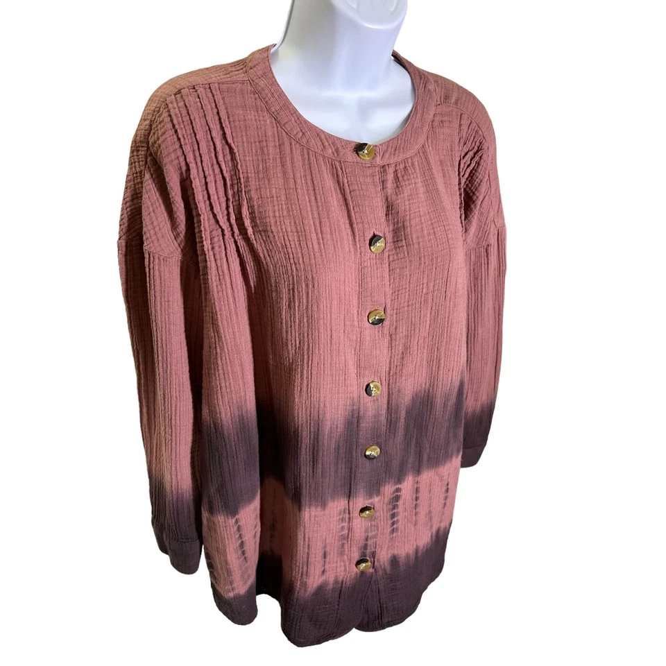 Top para mujer Pure J. Jill gasa arrugada tie dye abotonada talla pequeña pequeña Foto 2 de 4