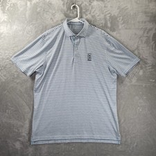 Johnnie-O Shirt men's Large Polo Short Sleeve Performance Striped Blue Golf Logo