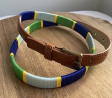 Guatemalan Thread Style Multicolor Belt Leather M/L 39.5 X .75 Inch Boho Hippie