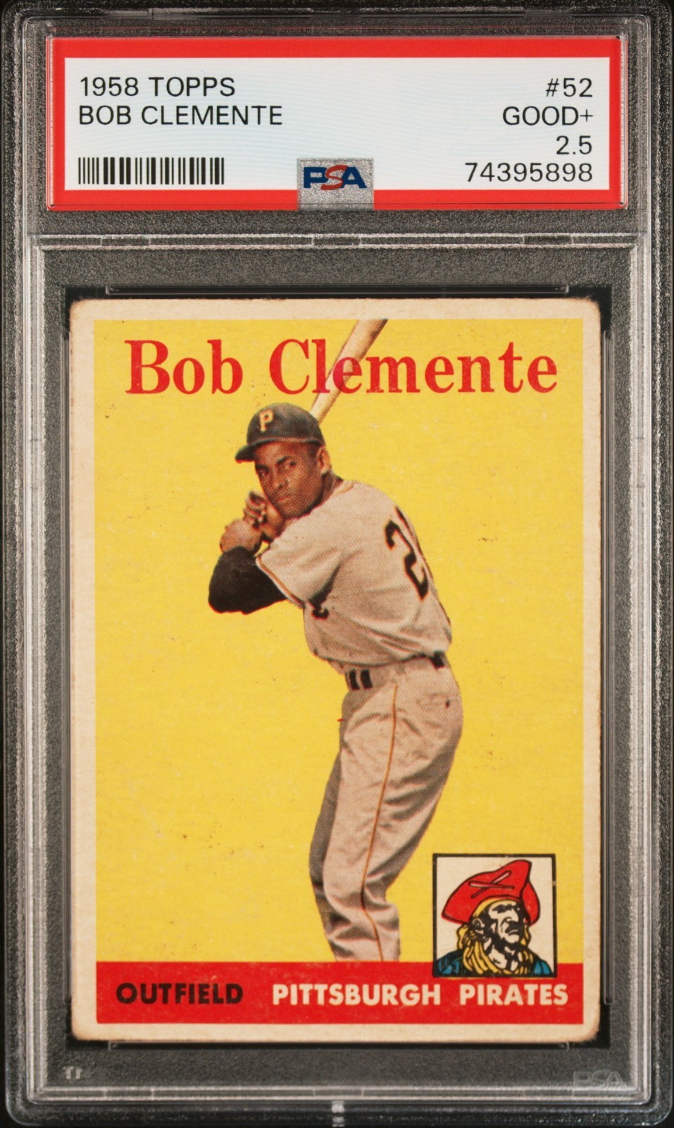 1958 Topps Baseball Card #52 Roberto "Bob" Clemente HOF Pirates PSA 2.5 Good+