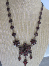 Victorian Gold Filled Bohemian Garnet Cluster  Necklace  17"