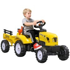 HOMCOM Trattore a Pedali per Bambini 3+ Anni con Rimorchio, Rastrello e Pala