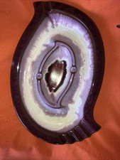 Vtg 1970's Mid Century Modern  Violet Ceramic Drip Glaze Retro Ashtray