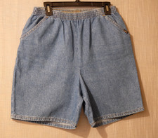 Vintage Chic High-Rise Elastic Waistband Denim Shorts Womens 16 H99-49