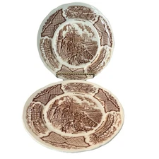 2 Alfred Meakin Bread Plates Fair Winds Copper Brown White Transferware 7”