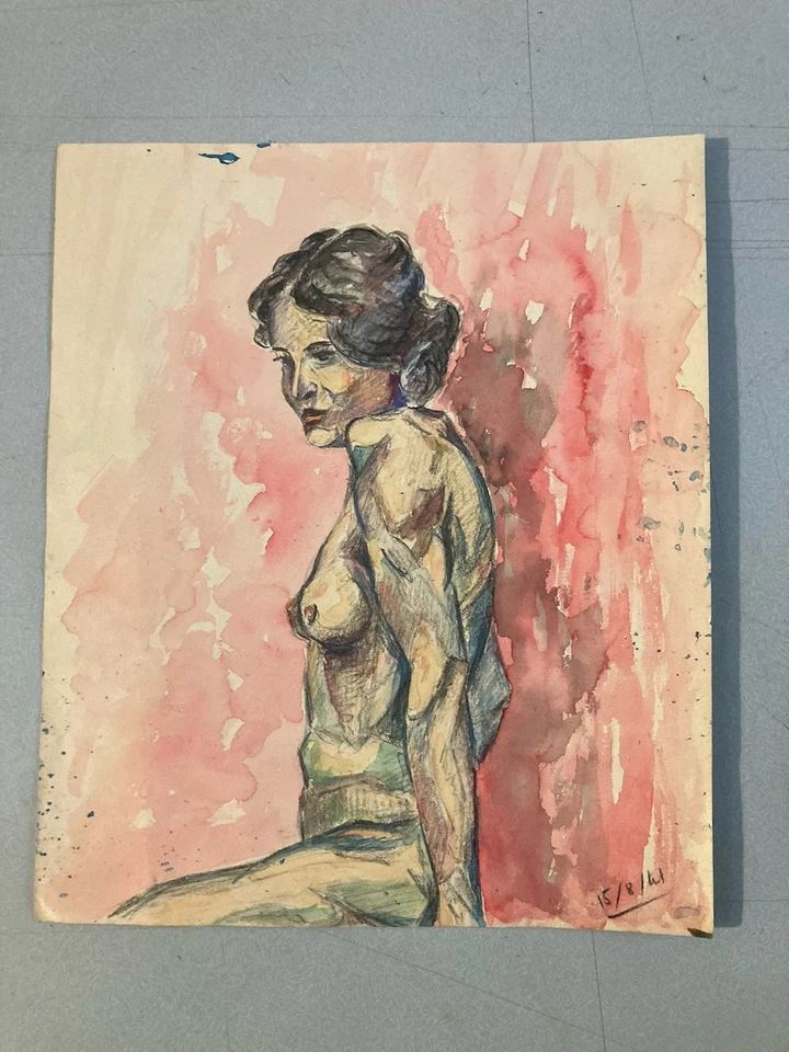 Beau Dessin Femme Nue Nu Gouache Aquarelle Corps 1940 Fauve Fauvisme Papier Art - Photo 2/4