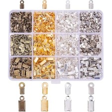 1760 pcs 4 colors iron fold over cord ends terminators crimp end tips