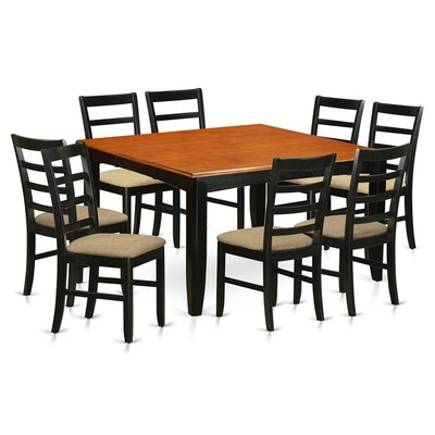 East West Furniture Parfait 9-piece Dining Set with Linen Seat in Black/Cherry