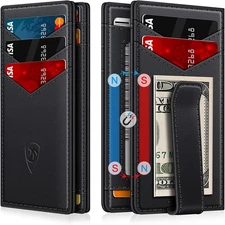 Slim Leather RFID Wallet Men Magnetic Closure ID Window Minimalist Card Holder