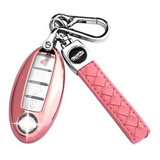 for Nissan Key Fob Cover with Keychain,Soft TPU Key Case Shell Full Pink