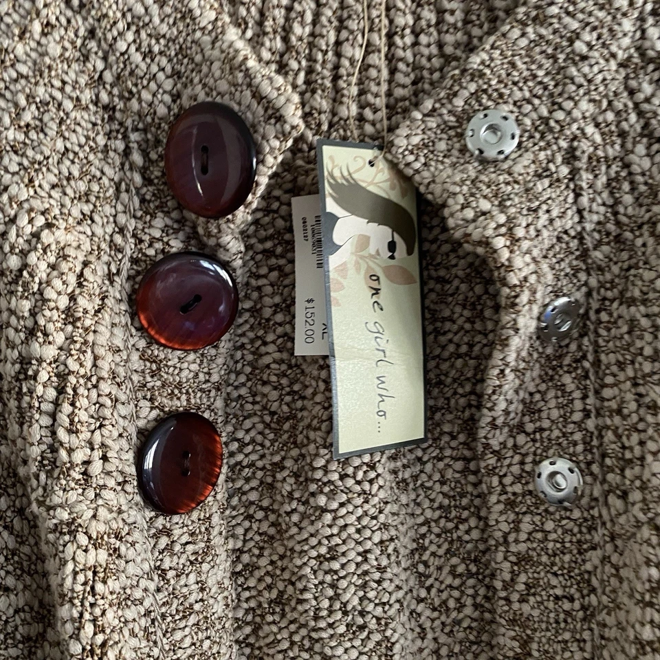 One Girl Who Chunky Knit Jacket Cardigan Designer Large Button Snaps Lagenlook - Image 3 of 4