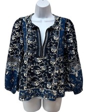 Ulla Johnson Rami Tie Front Tunic Blouse Floral Batik Print Embroidered size 2