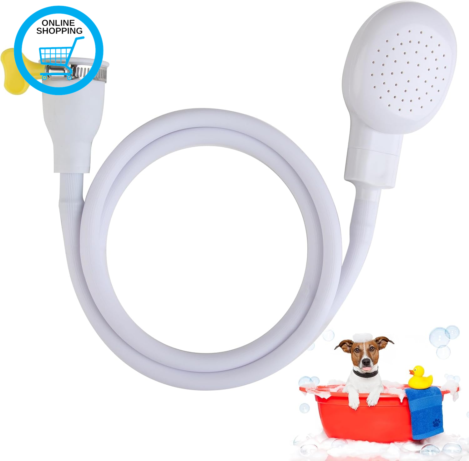 Bath Single Tap Shower Attachment Push on 1.3 M Rubber Hose for Taps Hand Held P