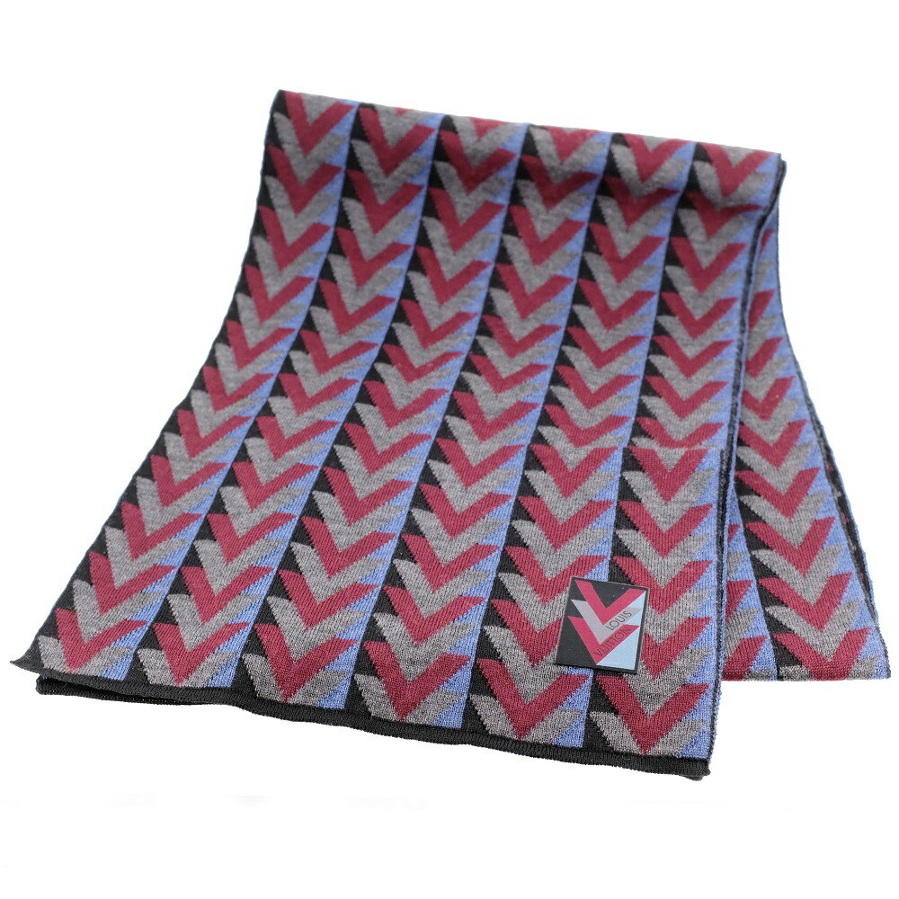 Louis Vuitton Wool Scarf M70302 in Black Grey Bordeaux 70x12 inches