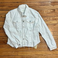 BLANKNYC White Cropped Trucker Style Raw Hem Denim Jacket M Y2K Soft Grunge