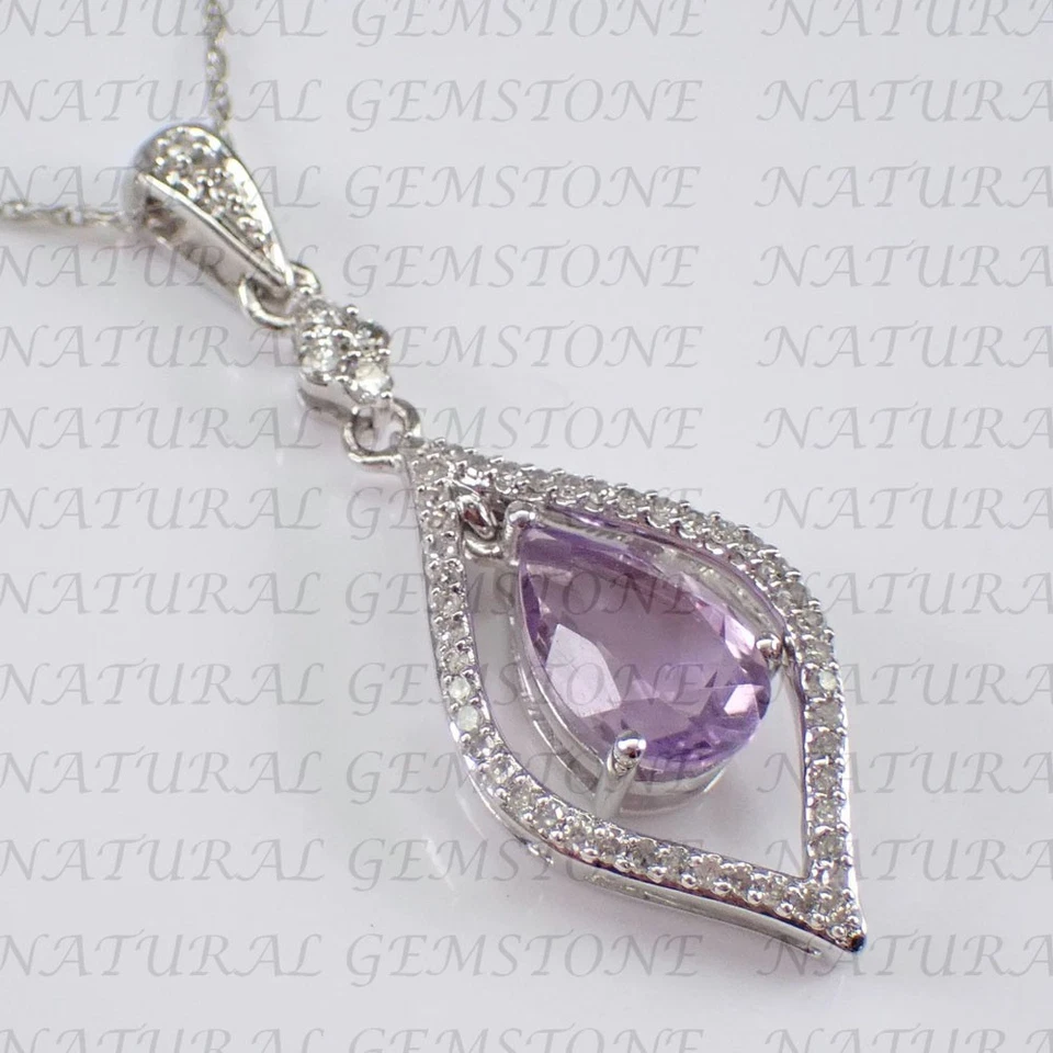 Colgante de diamantes y amatista natural en forma de pera de 4,70 quilates enchapado en oro blanco de 18 quilates Foto 2 de 4