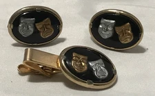 Vintage Comedy/Tragedy Mask Cufflinks/Tie Clip Silver Tone Dramatic Arts
