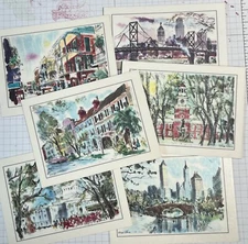 George Shaw Set of 6 Watercolor Mini Scenes 3.5 x 4.5