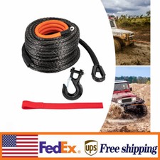 3/8" x 92FT Synthetic Winch Rope w/ Hook 25500LBS Recovery Cable Truck SUV Tow