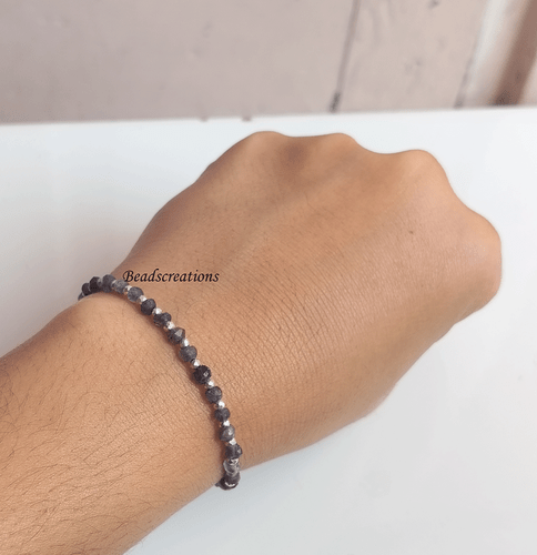 AAA Iolite and Silver Pyrite Beads Bracelet Beaded Shine Beads Jewelry Wife Gift - Foto 7 di 7