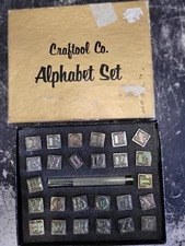 Vintage 1980s Craftool Complete Alphabet Leather Tool Stamps Set 1/2" Zinc Plate