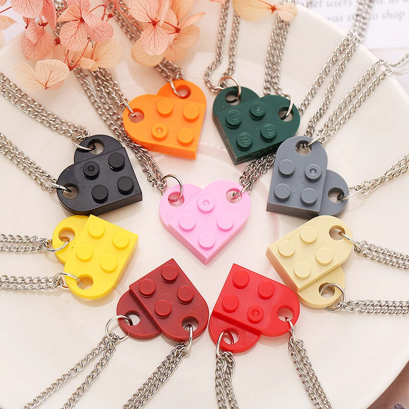Punk 2Pcs Heart Brick Couples Love Necklace Women Men Lego Elements Gift Jewelry