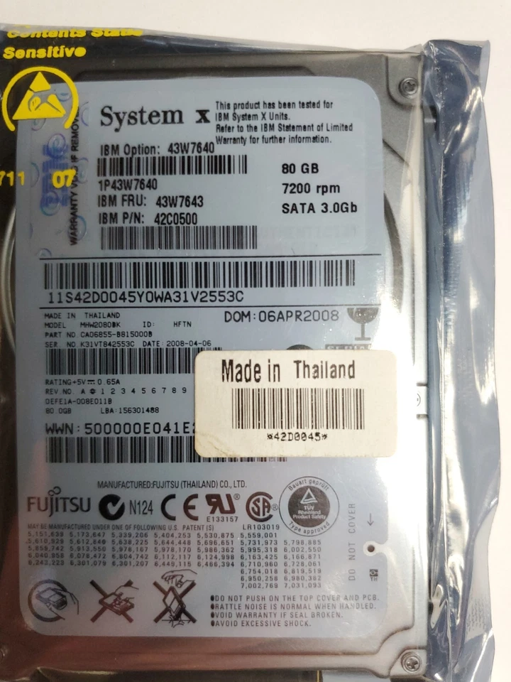 NEW IBM System x SFF 80 GB 2.5" SATA 7200 RPM Hard Drive 43W7640 43W7643 42C0500 - Image 3 of 3