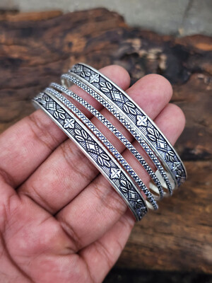 Set Of 5 West Indian Silver Bangles Solid 925 Sterling Silver Gift