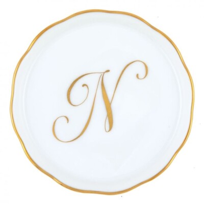 HEREND,  COASTER WITH MONOGRAM LETTER N,  #600341-N,  W/24KT GOLD, BRAND NEW