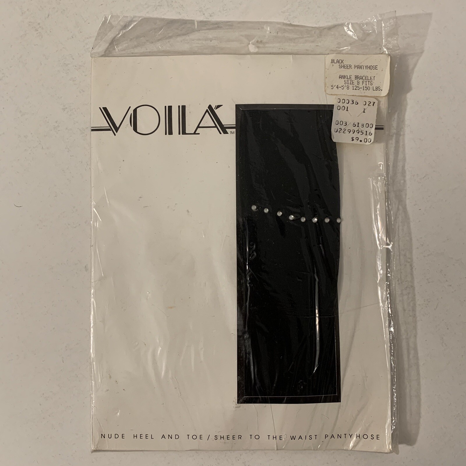 Vtg 80s Voila Black Nylon Pantyhose B Sheer Rhine… - image 1