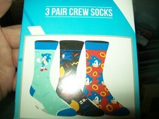 Sonic The Hedgehog Crew Socks 3 Pair Pack Mens Shoe Size 8 to 12 BRAND NEW