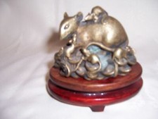 ANTIQUE CHINESE BRONZE RAT WITH COINS & ON COINS GOOD FORTUNE FIGURINE