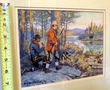 Signed MN Artist WJ WILWERDING Watercolor ART MOOSE HUNTERS Woods Nature