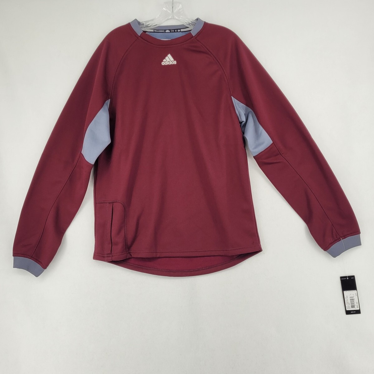 Adidas Mens Sweater Size S Maroon Gray Dugout Fleece Pull Over Sports