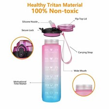 1L Water Bottle Motivational Drink Flask With Time Markings BPA Free Sport Gym — image 4