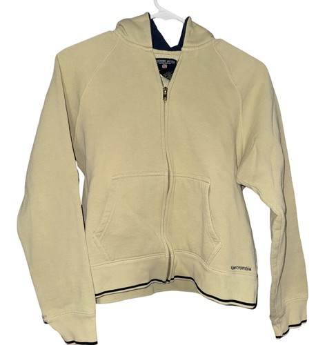 Abercrombie & Fitch Womens Y2K Full Zip Hoodie Size M Faded Beige Preppy Grunge