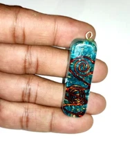 Orgone Blue Crystal Double Coil Reiki & Emf Protection Orgone Pendant With Cord 