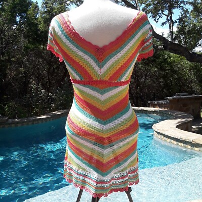 V Cristina Crochet Beach Swim Cover Up Boho Rainbow Chevron Mini Dress  Rayon | eBay