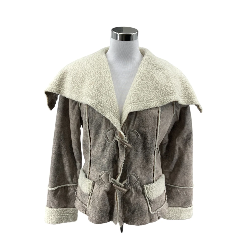 Mur Mur Jacket Womens Medium Gray Shearling Lined Wide Collar Toggle Button - Image 3 of 4