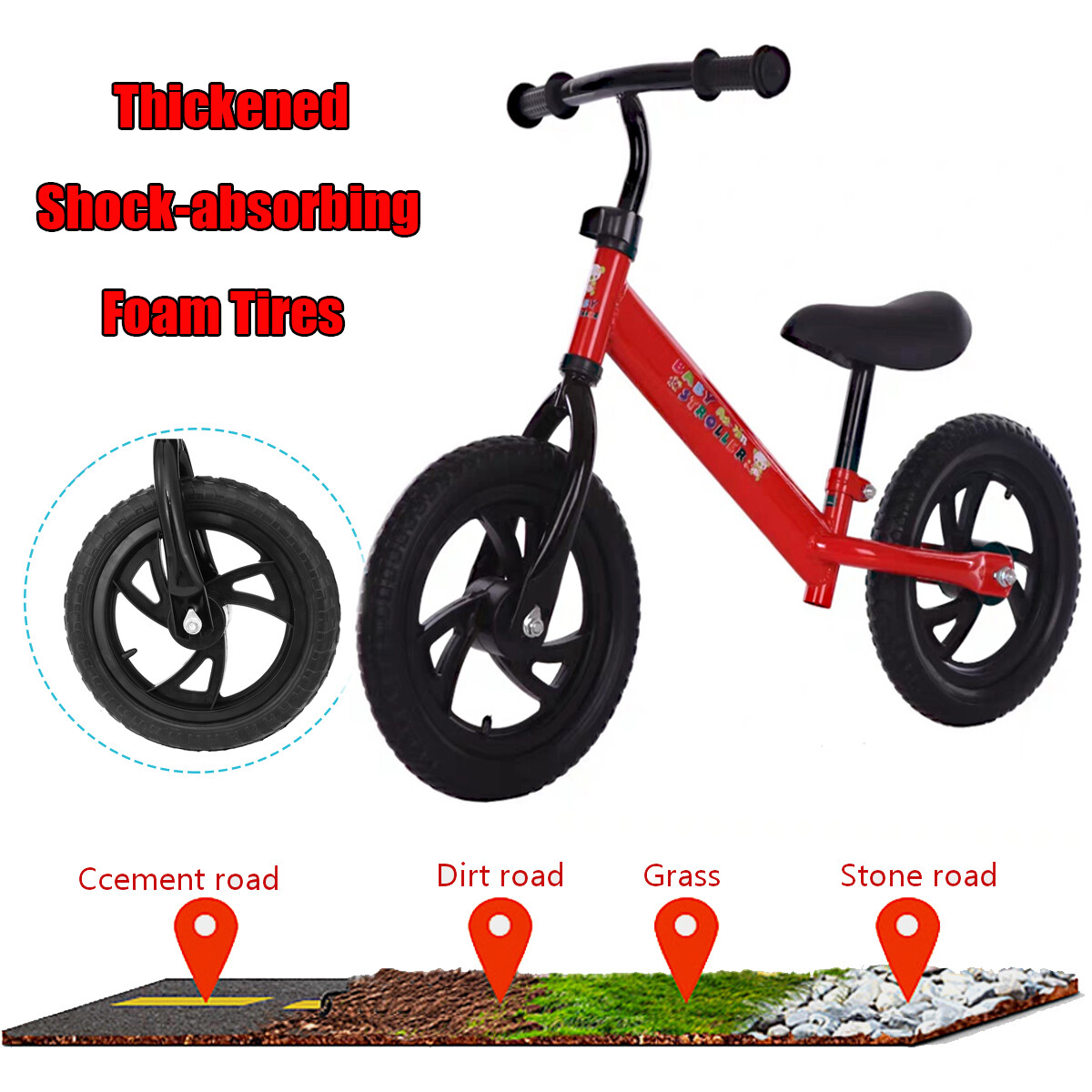 12'' Kids Balance Bike without Pedal, Adjustable Handlebar