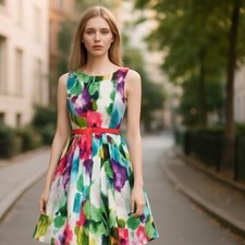 Eliza J Dress Womens 4 Watercolor Fit Flare Crinoline Lined Pockets Retro Boho