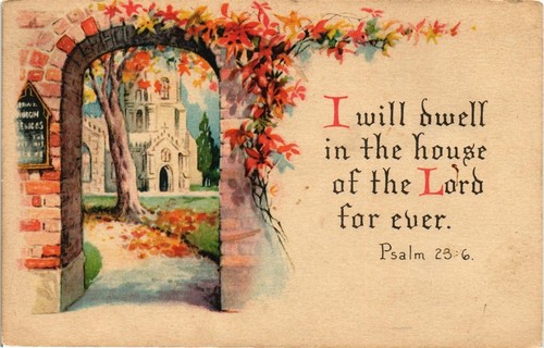 Dr Jim Stamps Postcard Cathedral Art with Bible Verse Sunday School Class Invite