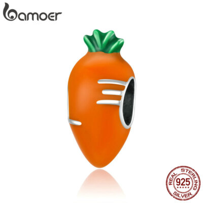 BAMOER S¨¹?e Karotte DIY Charm S925 Sterling Silber Rot Emaille Bead Fit Armband