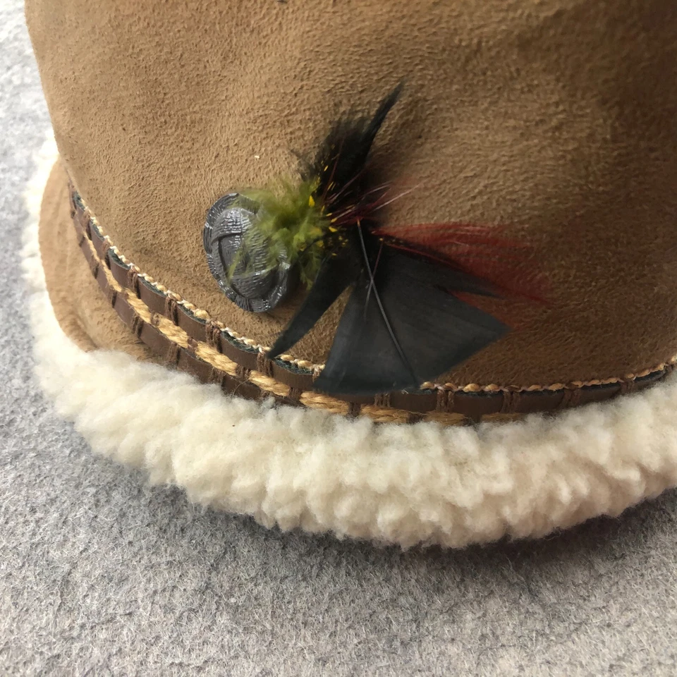 Sombrero de piel de ciervo vintage de gamuza de piel de oveja hecho en Unión EE. UU. pequeño Foto 2 de 4
