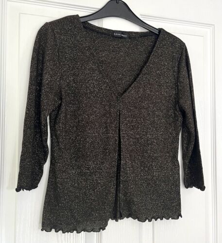 Livre Claire 3/4 Sleeve Open Front Cardigan Top Size 12 34” Gold Metallic Thread - Picture 1 of 6