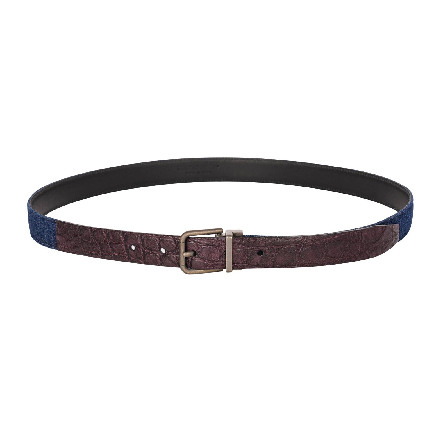 DOLCE & GABBANA Jeans Croco Leather Belt Metal Buckle Blue Bordeaux 95 38 13136