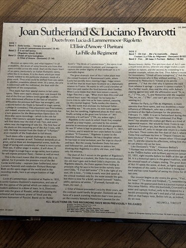 JOAN SUTHERLAND & LUCIANO PAVAROTTI DUETS LP 1975 LONDON OS-26437 Exc. Condition - Picture 4 of 6
